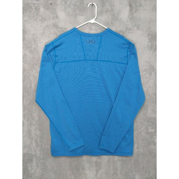 Under Armour Shirt Mens 2XL Blue Striped Long Sleeve Coldgear Fitted Crew Neck - Picture 2 of 8